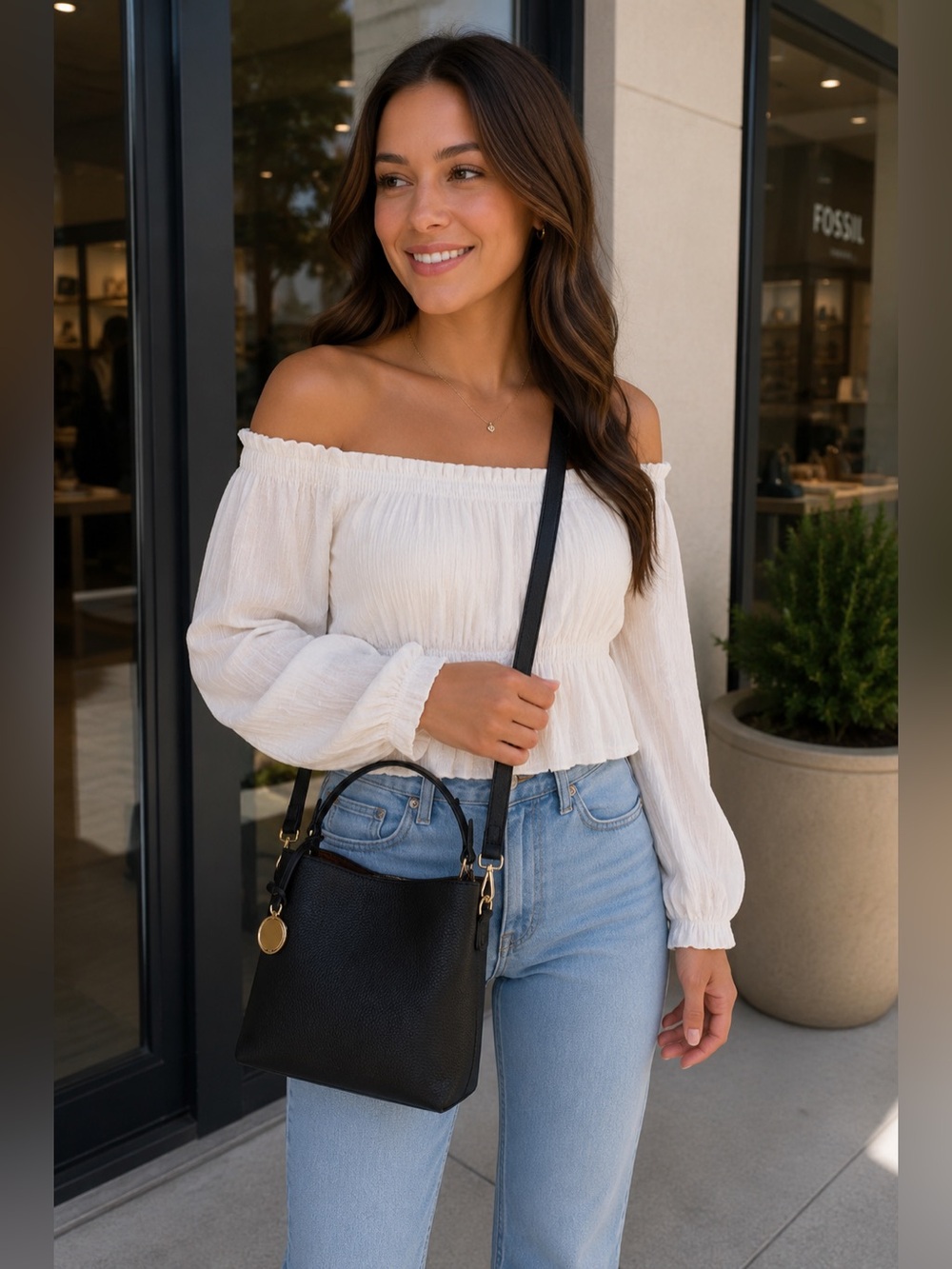 Fossil Black Pebble Leather Crossbody